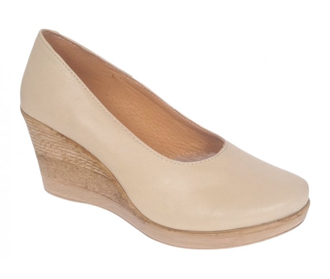 Pantofi dama casual din piele naturala Nude cu talpa tip pana P3550ND