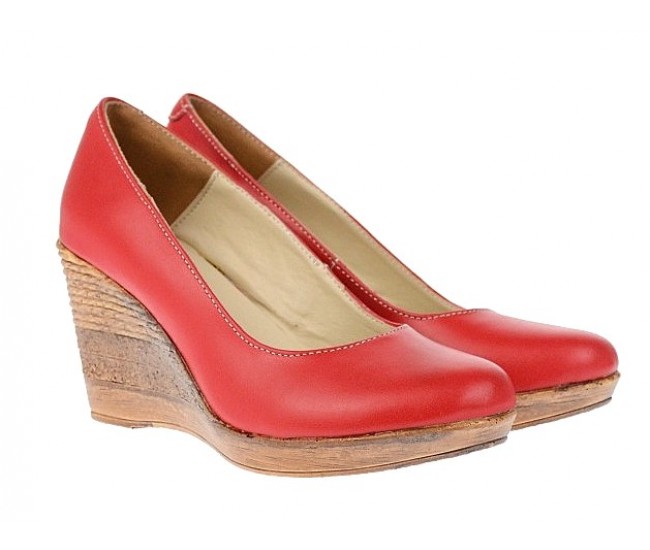 Pantofi dama casual din piele naturala cu platforma de 7 cm - MARA ROSU P3550RED