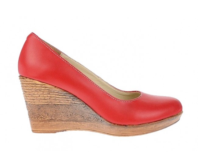 Pantofi dama casual din piele naturala cu platforma de 7 cm - MARA ROSU P3550RED