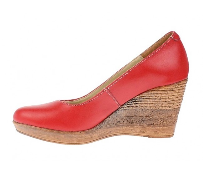 Pantofi dama casual din piele naturala cu platforma de 7 cm - MARA ROSU P3550RED