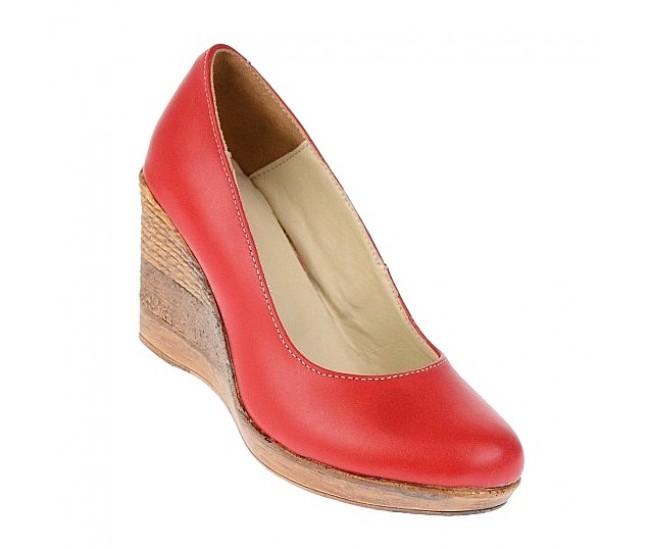 Pantofi dama casual din piele naturala cu platforma de 7 cm - MARA ROSU P3550RED