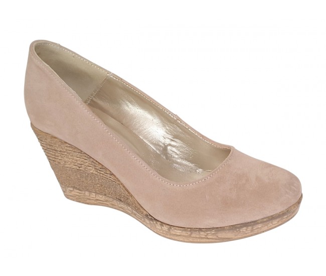 Pantofi dama casual din piele naturala intoarsa bej, platforme de 7 cm - MARA P3550VB