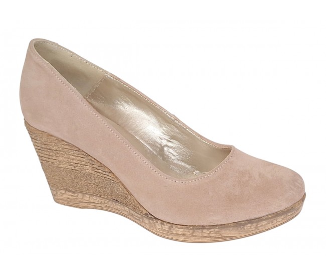 Pantofi dama casual din piele naturala intoarsa bej, platforme de 7 cm - MARA P3550VB