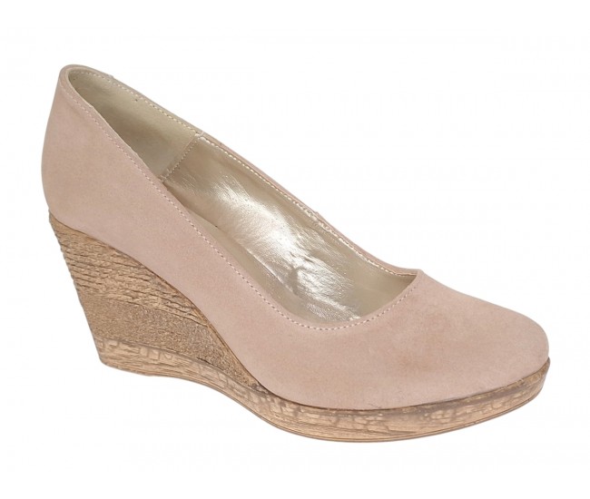 Pantofi dama casual din piele naturala intoarsa bej, platforme de 7 cm - MARA P3550VB