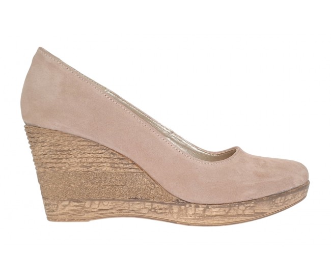 Pantofi dama casual din piele naturala intoarsa bej, platforme de 7 cm - MARA P3550VB