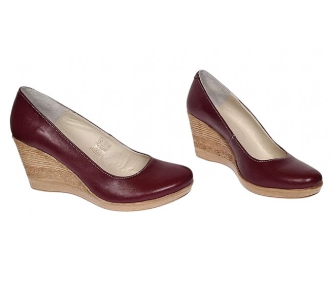 Pantofi dama casual din piele naturala box cu platforma de 7 cm MARA Visiniu