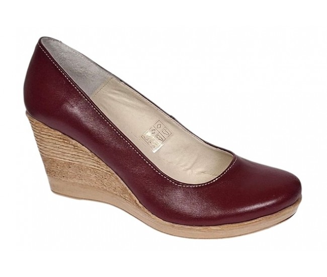 Pantofi dama casual din piele naturala box cu platforma de 7 cm MARA Visiniu