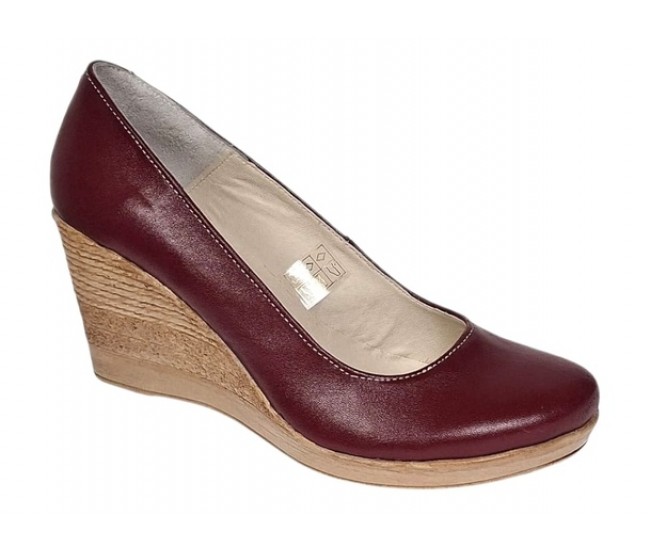 Pantofi dama casual din piele naturala box cu platforma de 7 cm MARA Visiniu