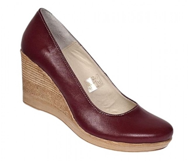 Pantofi dama casual din piele naturala box cu platforma de 7 cm MARA Visiniu