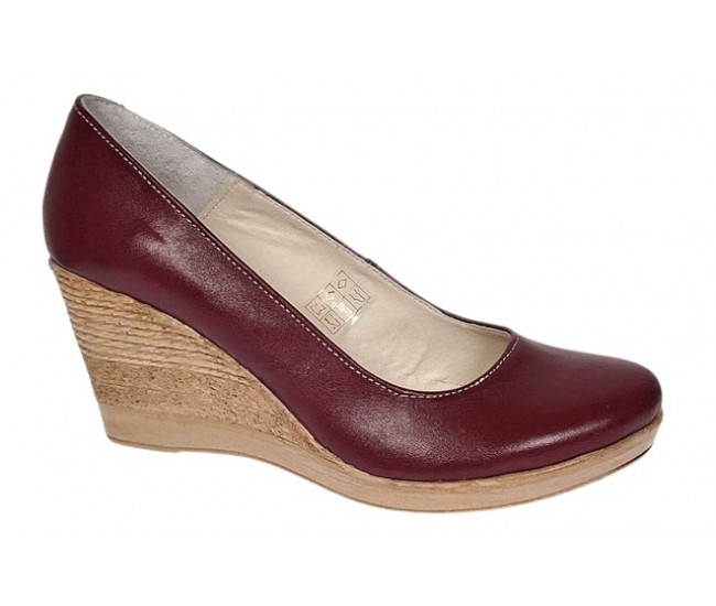 Pantofi dama casual din piele naturala box cu platforma de 7 cm MARA Visiniu