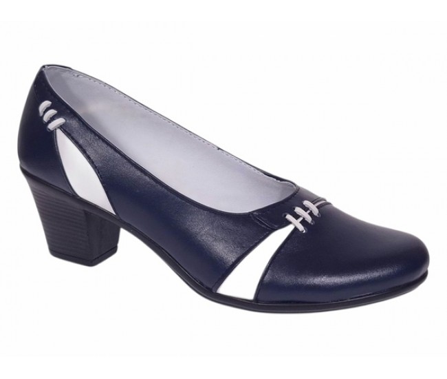 Pantofi dama eleganti piele naturala Mara Bleumarin - Alb P36BLA