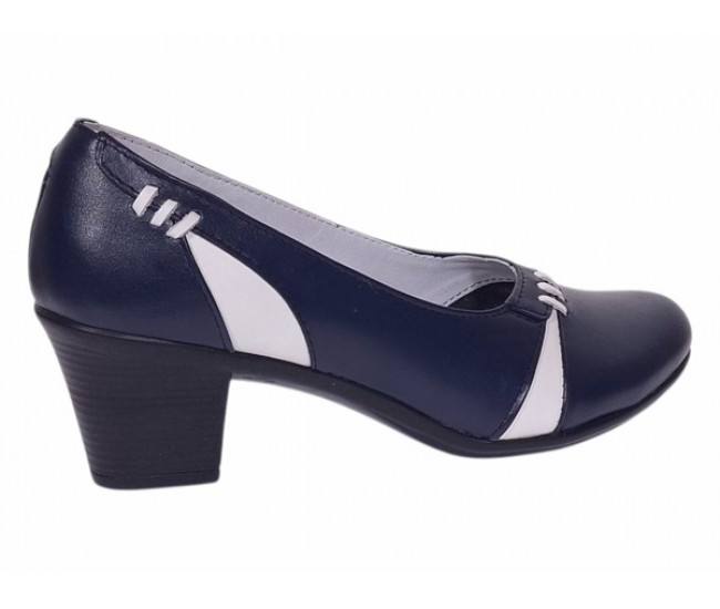 Pantofi dama eleganti piele naturala Mara Bleumarin - Alb P36BLA
