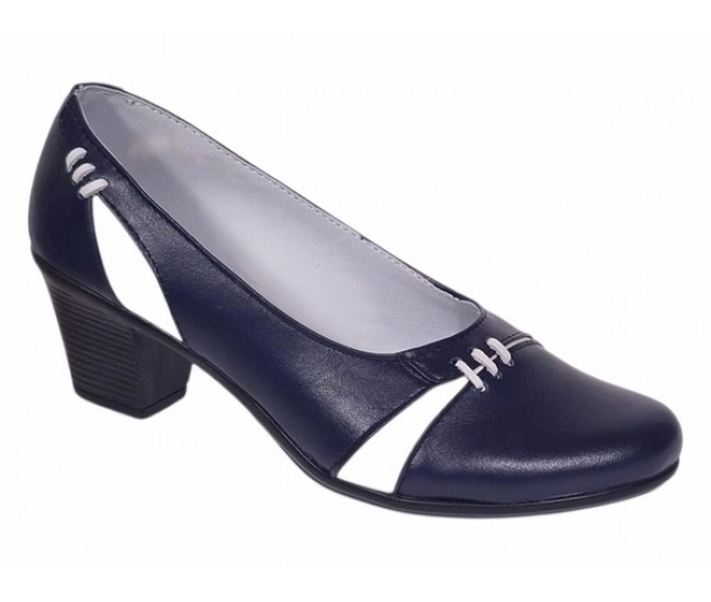 Pantofi dama eleganti piele naturala Mara Bleumarin - Alb P36BLA