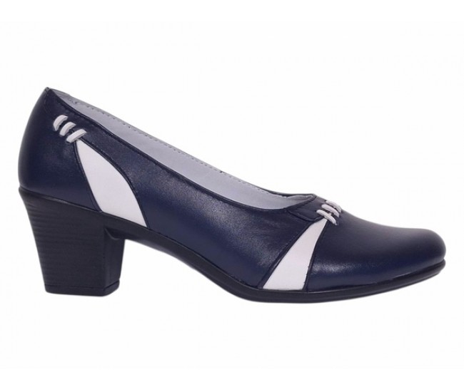 Pantofi dama eleganti piele naturala Mara Bleumarin - Alb P36BLA