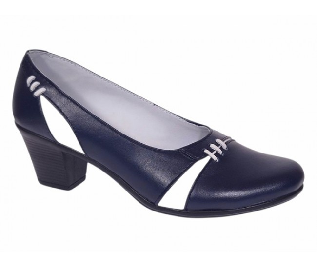 Pantofi dama eleganti piele naturala Mara Bleumarin - Alb P36BLA