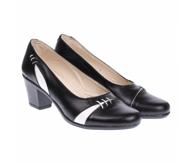 Pantofi dama eleganti, piele naturala, Negru - Alb P36NA