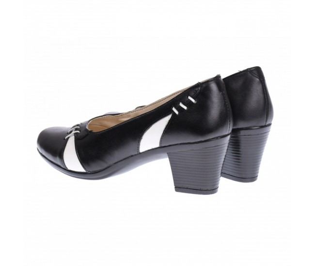 Pantofi dama eleganti, piele naturala, Negru - Alb P36NA
