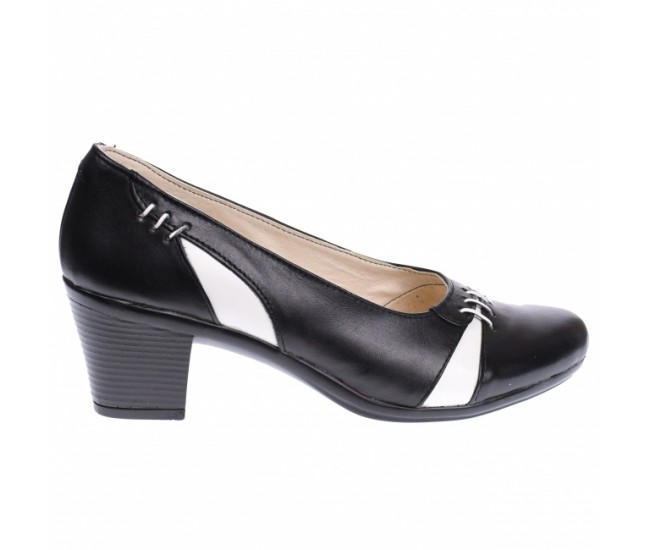 Pantofi dama eleganti, piele naturala, Negru - Alb P36NA