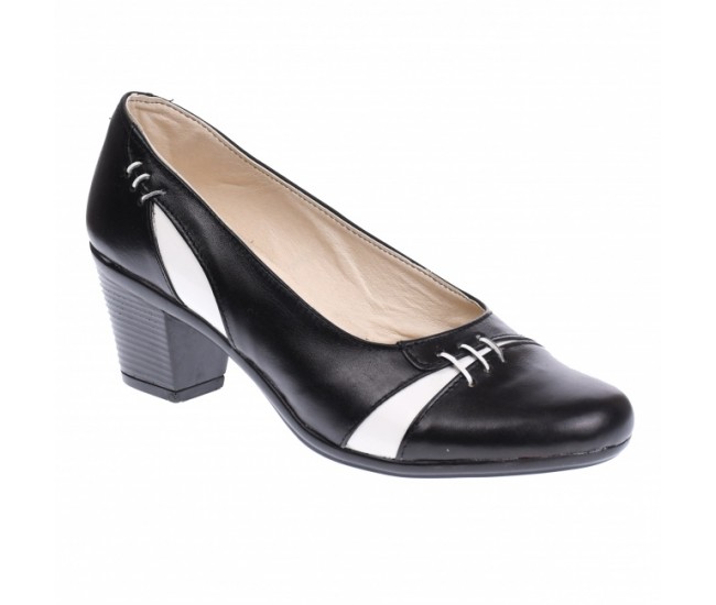 Pantofi dama eleganti, piele naturala, Negru - Alb P36NA