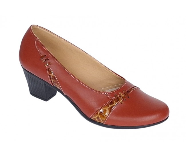 Pantofi dama eleganti din piele naturala Portocaliu cu toc de 6cm P36PORT