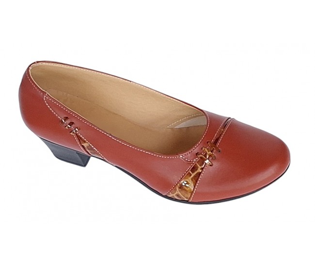 Pantofi dama eleganti din piele naturala Portocaliu cu toc de 6cm P36PORT