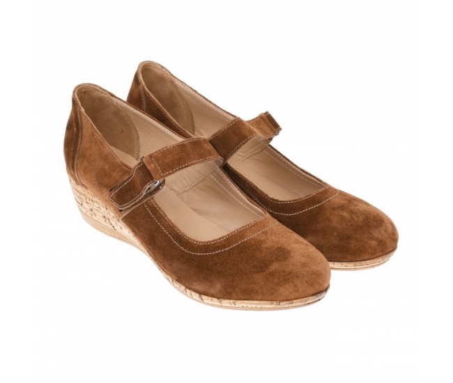 Pantofi dama,  casual, din piele naturala intoarsa, maro - P38MVEL