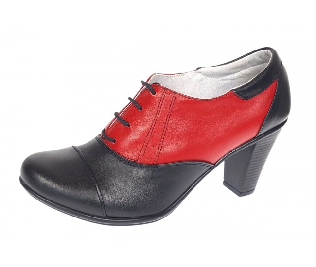 Pantofi dama din piele naturala cu toc de 7cm Negru - Rosu P46NR