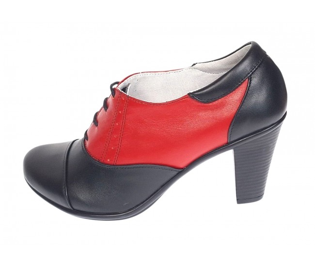 Pantofi dama din piele naturala cu toc de 7cm Negru - Rosu P46NR