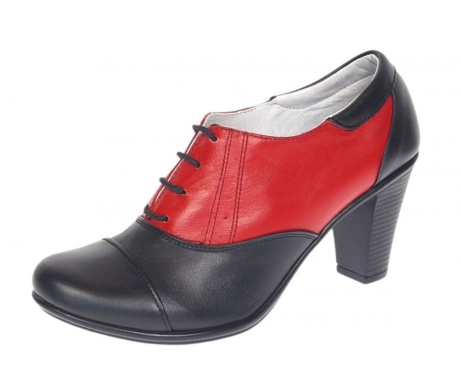 Pantofi dama din piele naturala cu toc de 7cm Negru - Rosu P46NR
