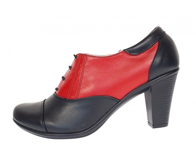 Pantofi dama din piele naturala cu toc de 7cm Negru - Rosu P46NR