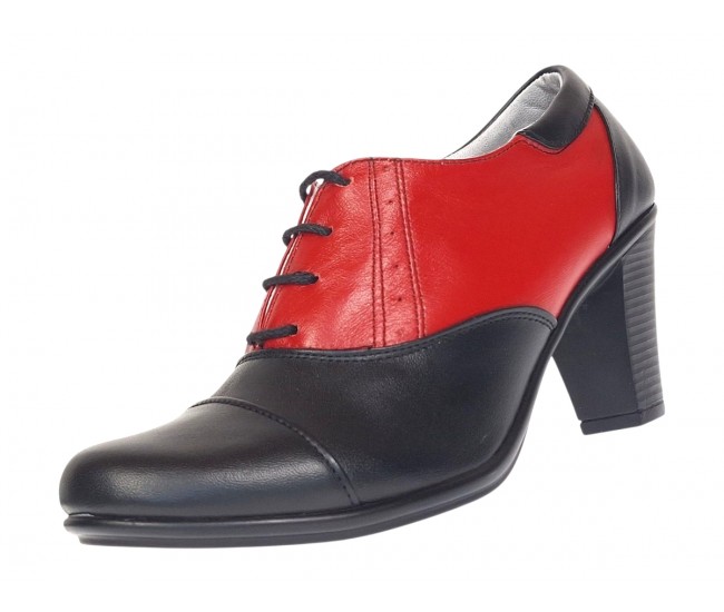 Pantofi dama din piele naturala cu toc de 7cm Negru - Rosu P46NR