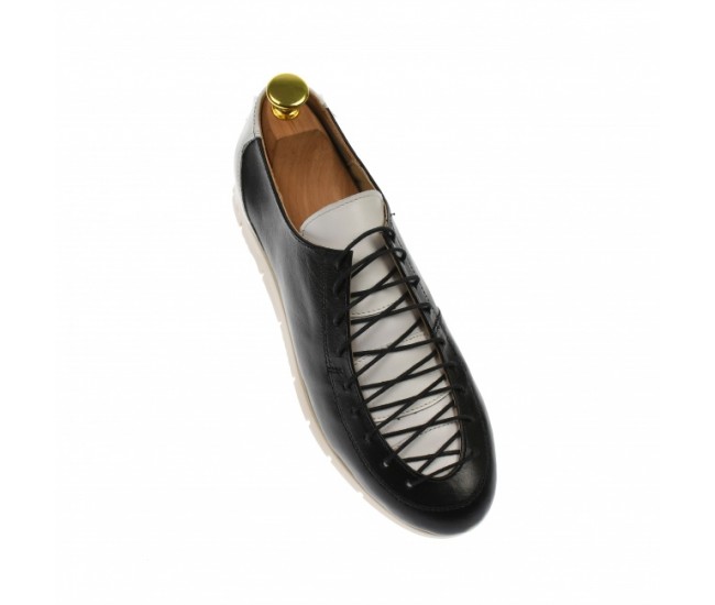 Pantofi dama casual din piele naturala, alb negru - P501NA