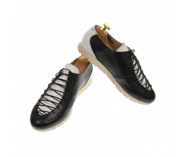 Pantofi dama casual din piele naturala, alb negru - P501NA