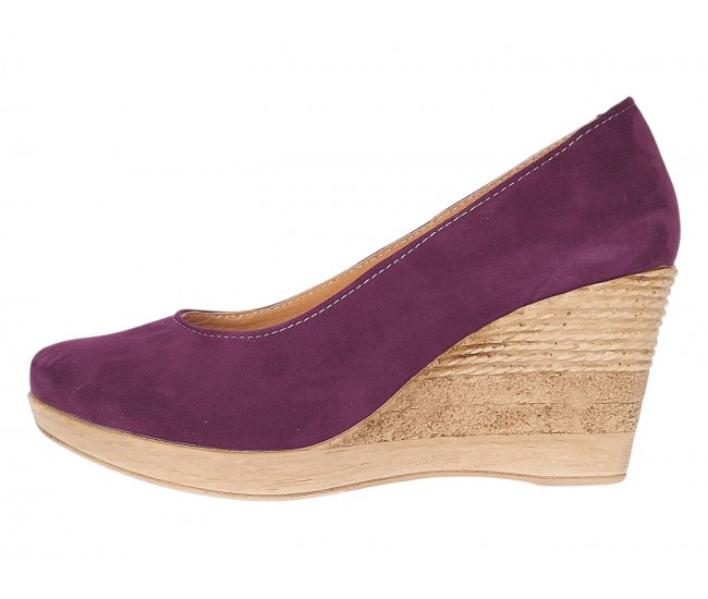 Pantofi dama mov din piele naturala intoarsa cu talpa tip pana de 7 cm P50MOV