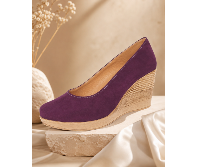Pantofi dama mov din piele naturala intoarsa cu talpa tip pana de 7 cm P50MOV