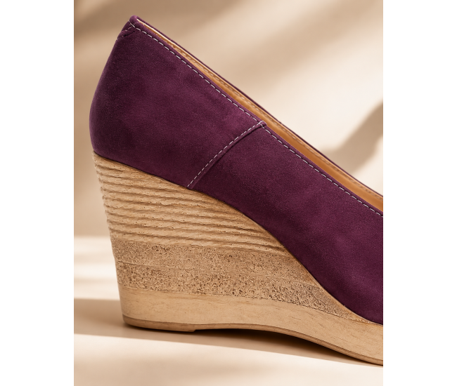Pantofi dama mov din piele naturala intoarsa cu talpa tip pana de 7 cm P50MOV