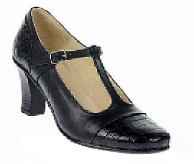 Pantofi dama din piele naturala cu bareta - Model Negru cu varf lac P50N