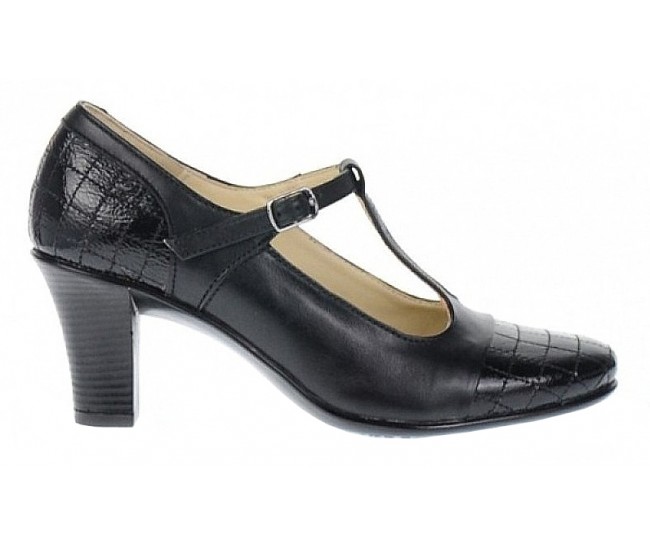 Pantofi dama din piele naturala cu bareta - Model Negru cu varf lac P50N