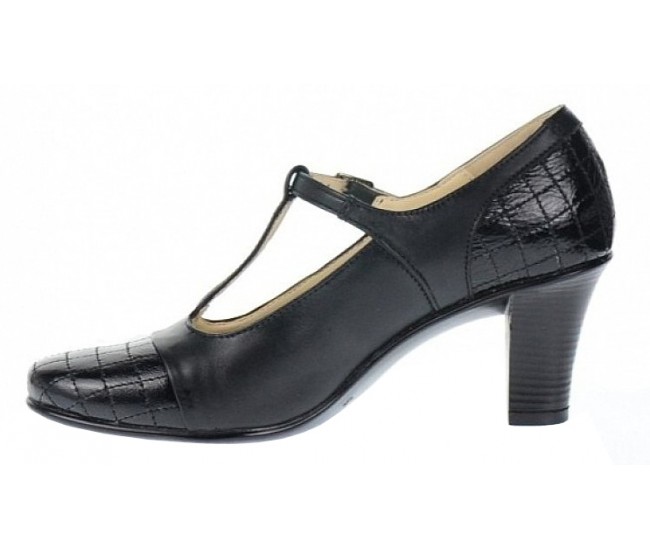 Pantofi dama din piele naturala cu bareta - Model Negru cu varf lac P50N