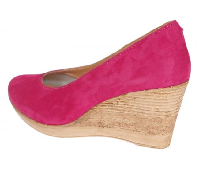 Pantofi dama roz din piele naturala intoarsa cu talpa tip pana de 7 cm P50ROZAV