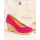 Pantofi dama roz din piele naturala intoarsa cu talpa tip pana de 7 cm P50ROZAV