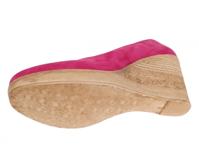 Pantofi dama roz din piele naturala intoarsa cu talpa tip pana de 7 cm P50ROZAV