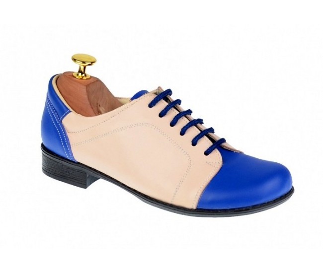Pantofi dama, casual, din piele naturala (albastru cu bej) BOB, P53ALBEJ