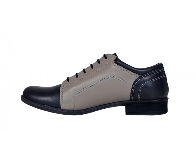 Pantofi dama casual , din piele naturala , Gri - Bleumarin P53GRIBL