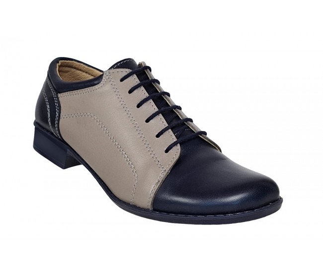 Pantofi dama casual , din piele naturala , Gri - Bleumarin P53GRIBL