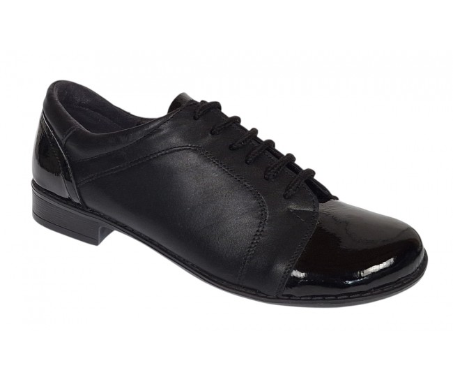 Pantofi dama casual din piele naturala box Negru Lac P53LACN