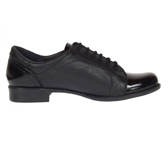 Pantofi dama casual din piele naturala box Negru Lac P53LACN