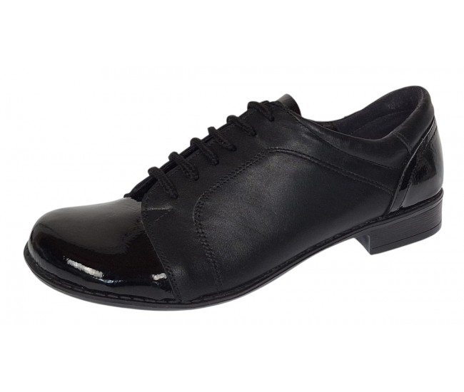 Pantofi dama casual din piele naturala box Negru Lac P53LACN