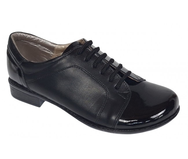 Pantofi dama casual din piele naturala box Negru Lac P53LACN