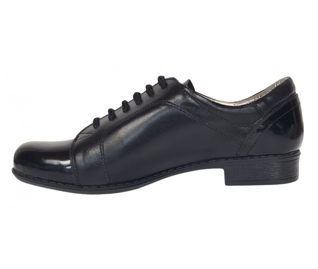 Pantofi dama casual din piele naturala box Negru Lac P53LACN